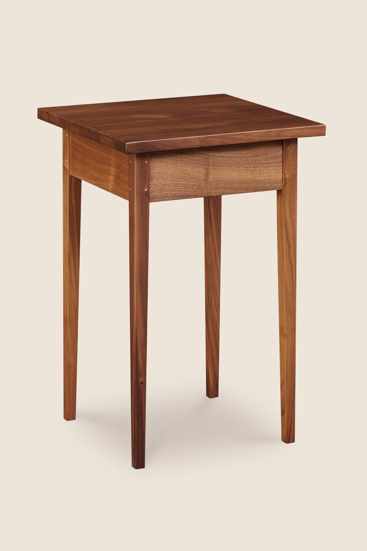 Simple Shaker style square side table in walnut